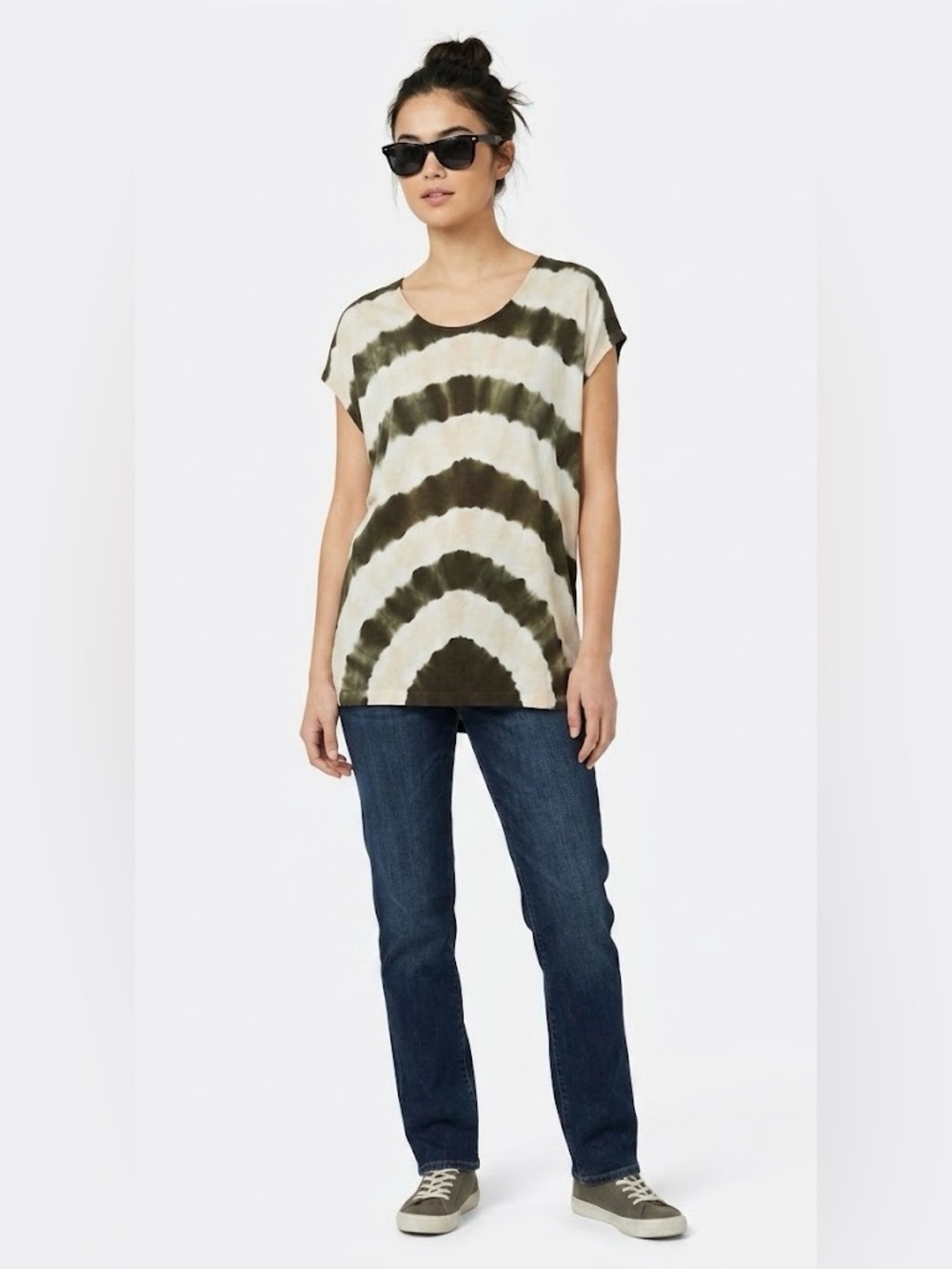 Olive Tie-Dye Scoop Neck Women’s Top